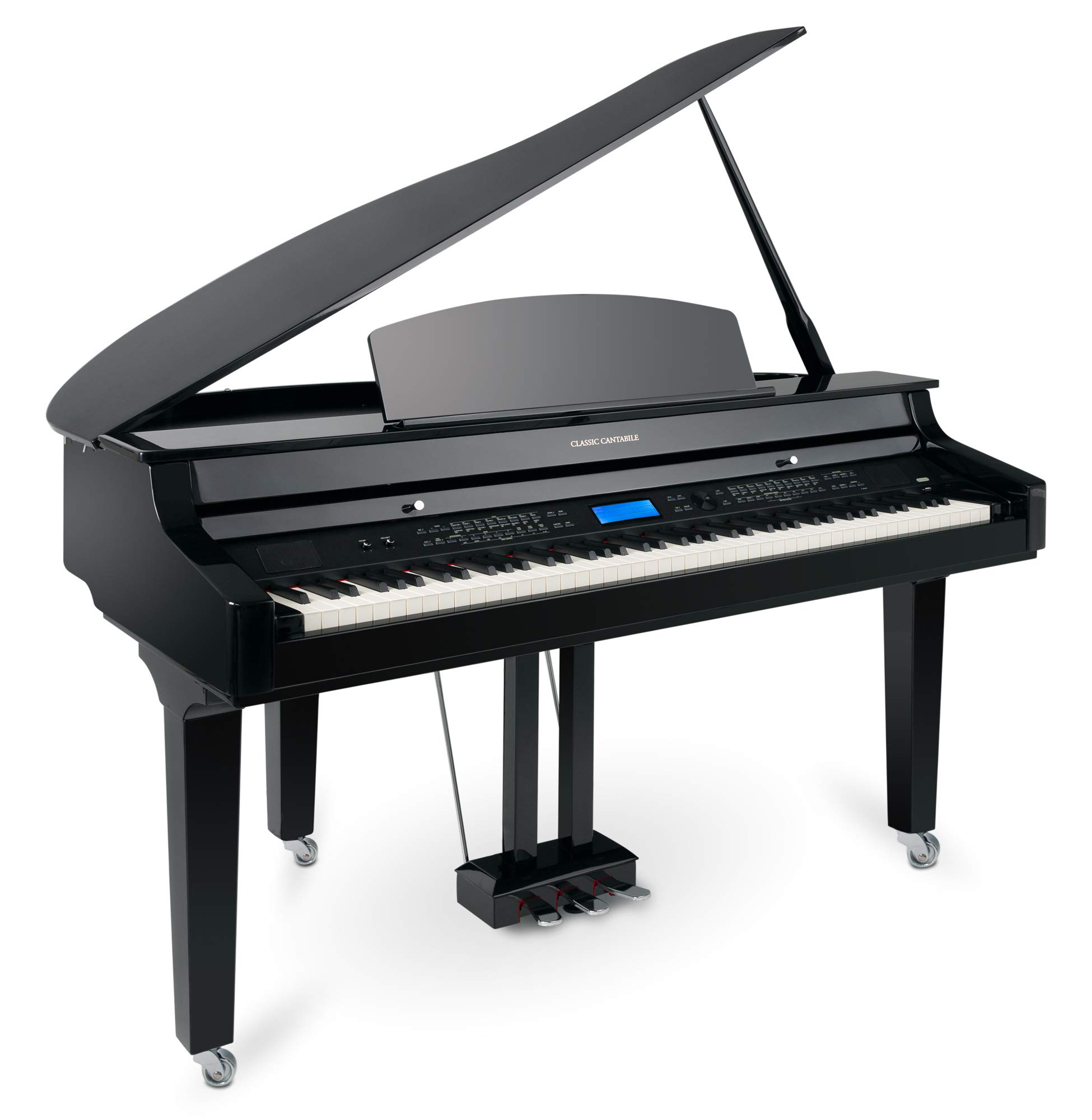 Classic Cantabile GP-A 810 Digitalflügel (88 Tasten mit Hammermechanik, 3-fach Sensorik, 1200 Voices, 270 Styles, Bluetooth, 38 Effekte, Dämpfersimulation, 3 Pedale) schwarz Hochglanz | 88 gewichtete Tasten mit Graded Hammer-Tastatur und 3fach-Sensorik, T