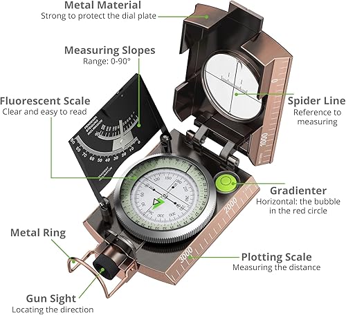 Miniatura 42 de Proster Brújula IP65 para senderismo de supervivencia, brújula de observación lensatic para navegación de camping, brújula con clínómetro y bolsa