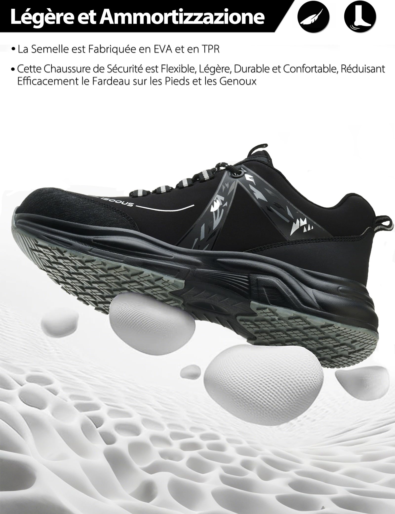 ISOOUS Chaussures de Sécurité Hommes Femmes Basket de Securite Légère Respirante Chaussure de Travail Confortable Antidérapante