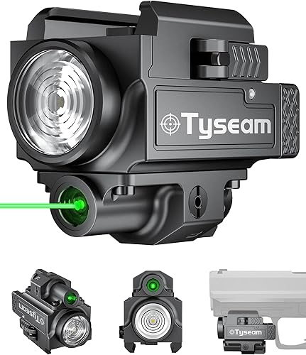 Miniatura 1 de Combo láser de pistola compacta de 800 lúmenes, color verde claro, linterna táctica brillante para pistola con riel Picatinny o GL, luz LED blanca