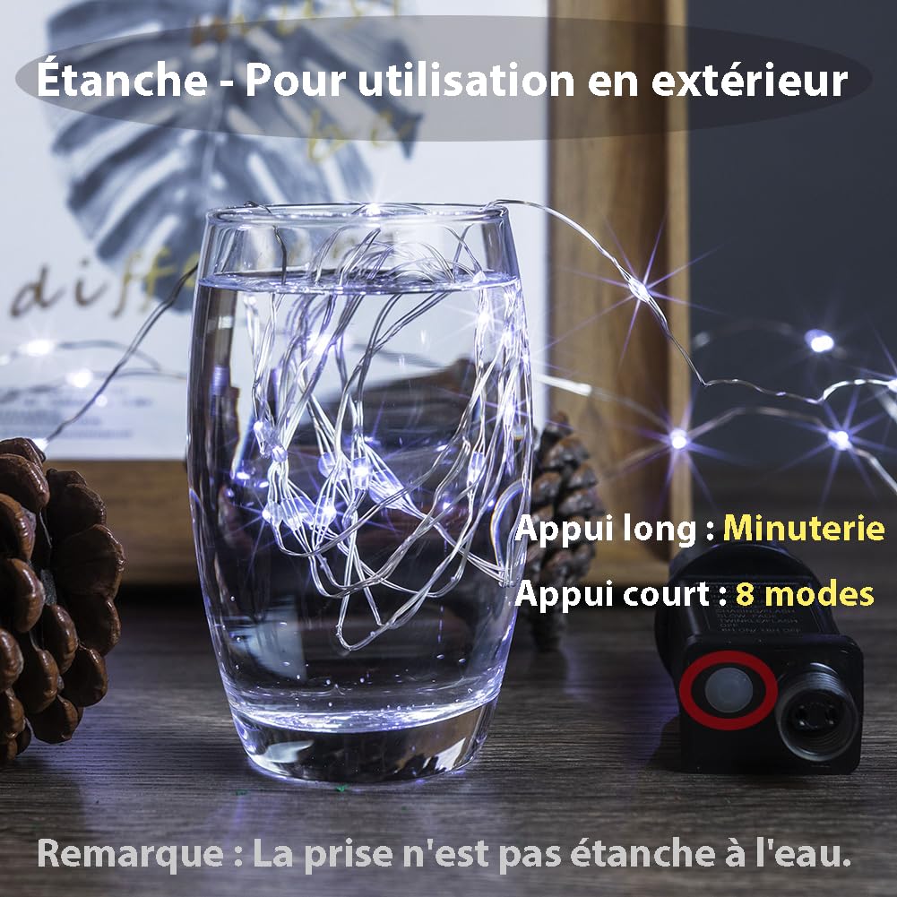 PCORES 200 LED Plug in Fairy Lights 20M/66FT Silver Copper Wire String Lights with Remote & Timer, 8 Modes, Waterproof - Image 3