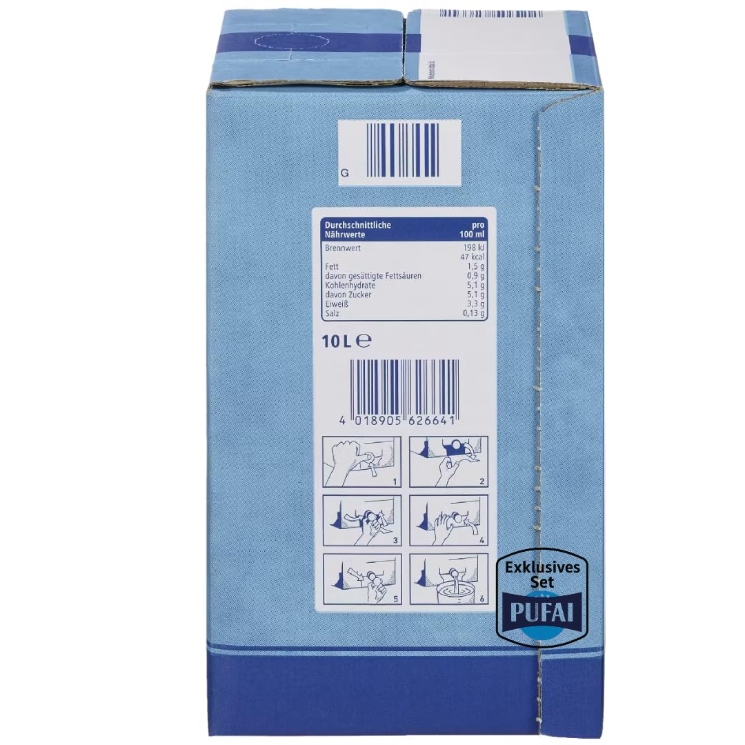 H-Milch 1,5% Fett – Haltbare fettarme Milch – 10 l – 6er Pack