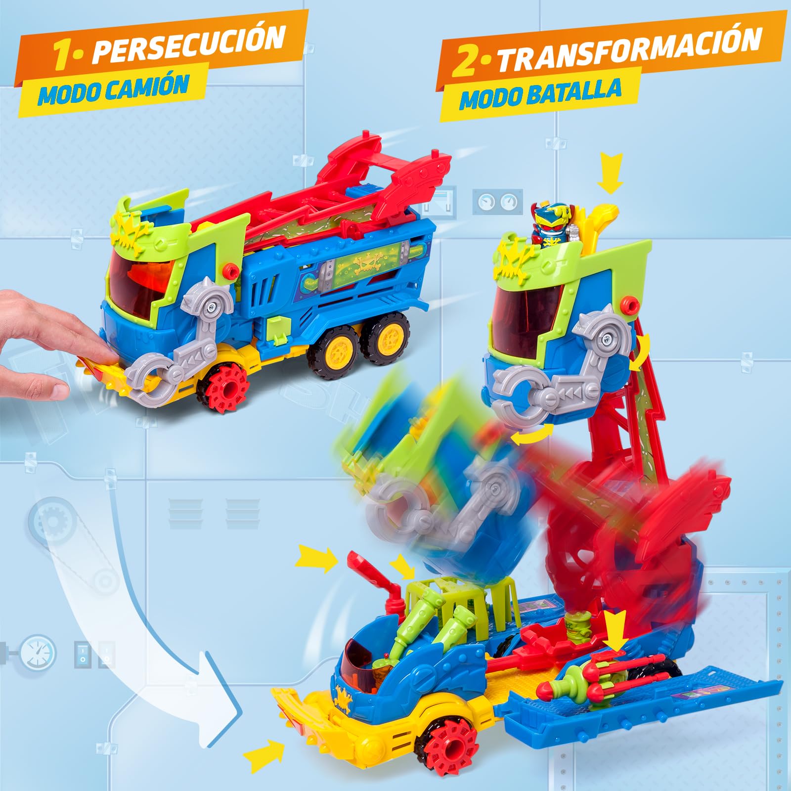 SUPERTHINGS KAZOOM Power – Mr. King Truck. Camión de la Serie de TV “Kazoom Power”. Contiene Vehículo, 1 Figura Exclusiva, 4 Robotoxics, 1 Disparador y 3 Proyectiles
