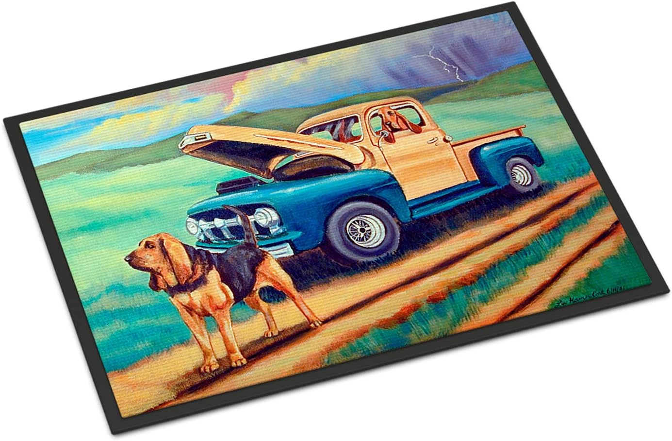 Caroline's Treasures 7513JMAT Bloodhound Doormat 24x36 Front Door Mat Indoor Outdoor Rugs for Entryway, Non Slip Washable Low Pile, 24H X 36W