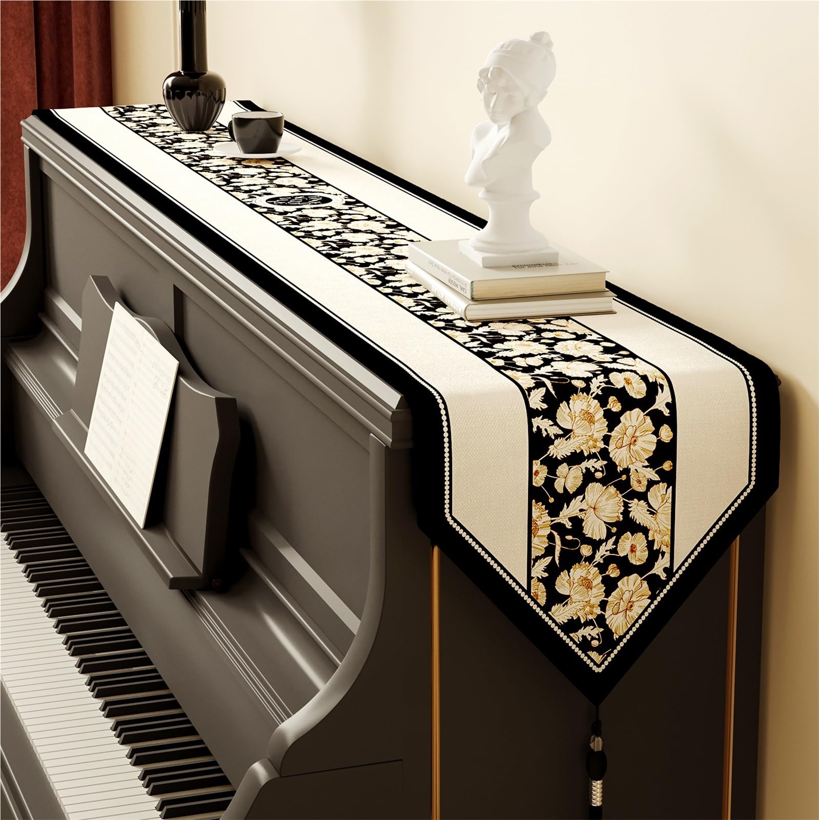Camino de piano moderno y protector, alfombra antideslizante suave para piano y mueble TV, protección solar y antipolvo, 32 x 140 cm