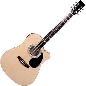Classic Cantabile WS-10NAT-CE Western Guitar with Pickup Acoustic and Amplified Dreadnought Cutaway 3-Band EQ + Presence Tuner Tuner with LCD XLR and Jack Natural High Gloss