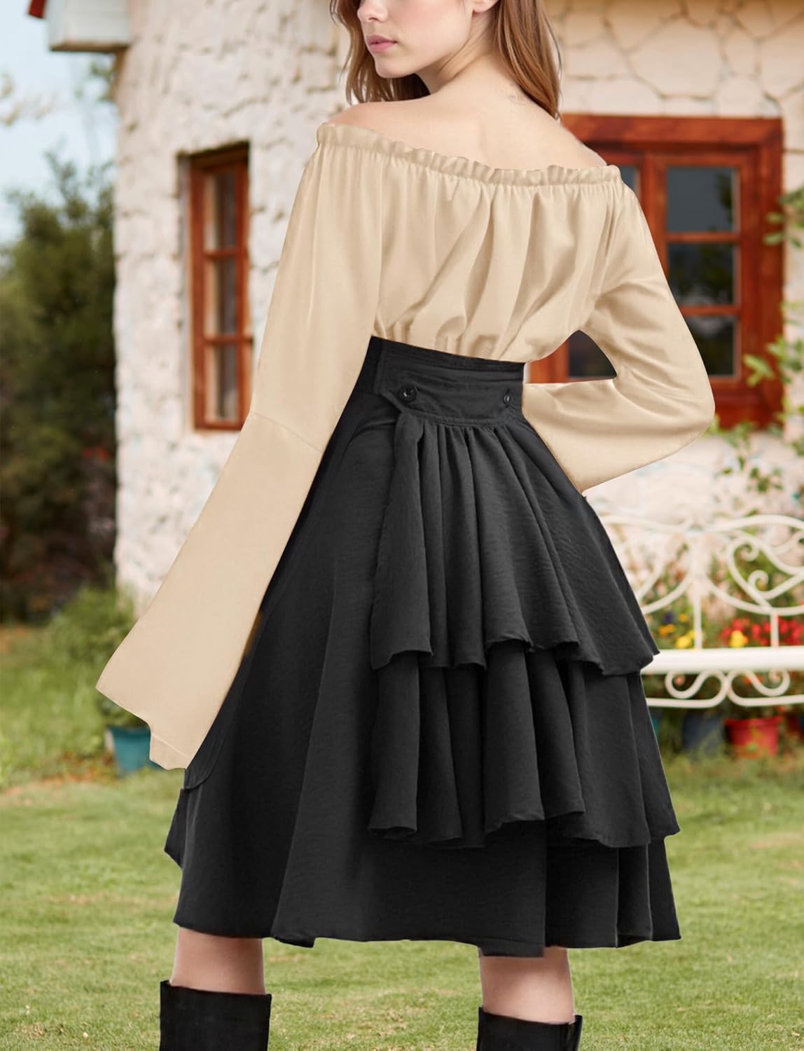 FEOYA Women’s Renaissance Off Shoulder Blouse Medieval Pirate Peasant Shirt for Cosplay Party Daily Wear - Image 2