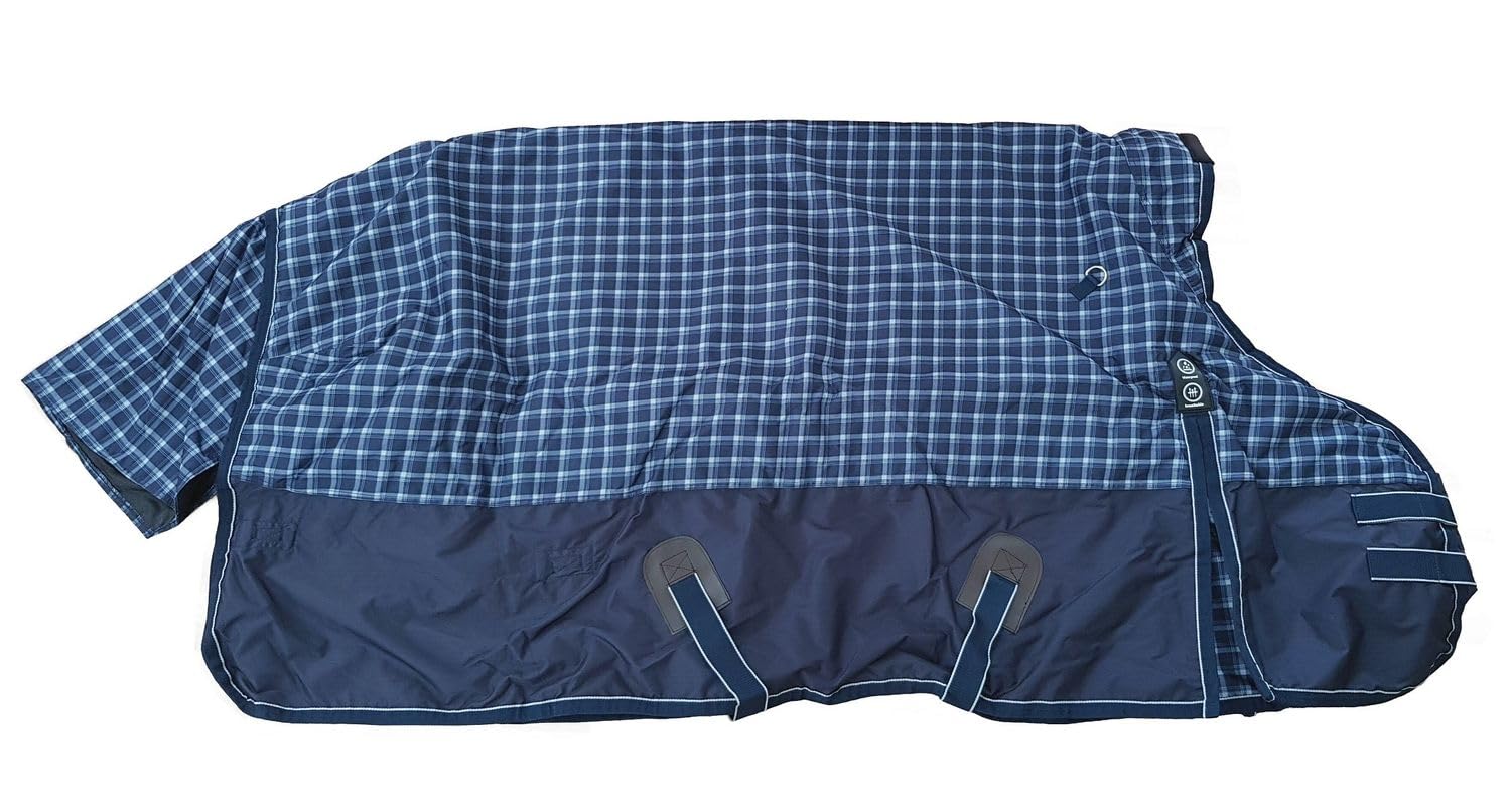 netproshop wasserdichte Winterdecke Pferd 250g Gefüttert, 600D Ripstop, Blau Kariert, Größe 155, Weidedecke, Groesse:155