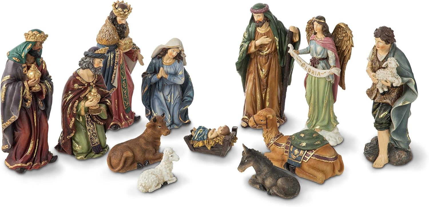 glitzhome Set of 12 Nativity Figurine Sets for Christmas