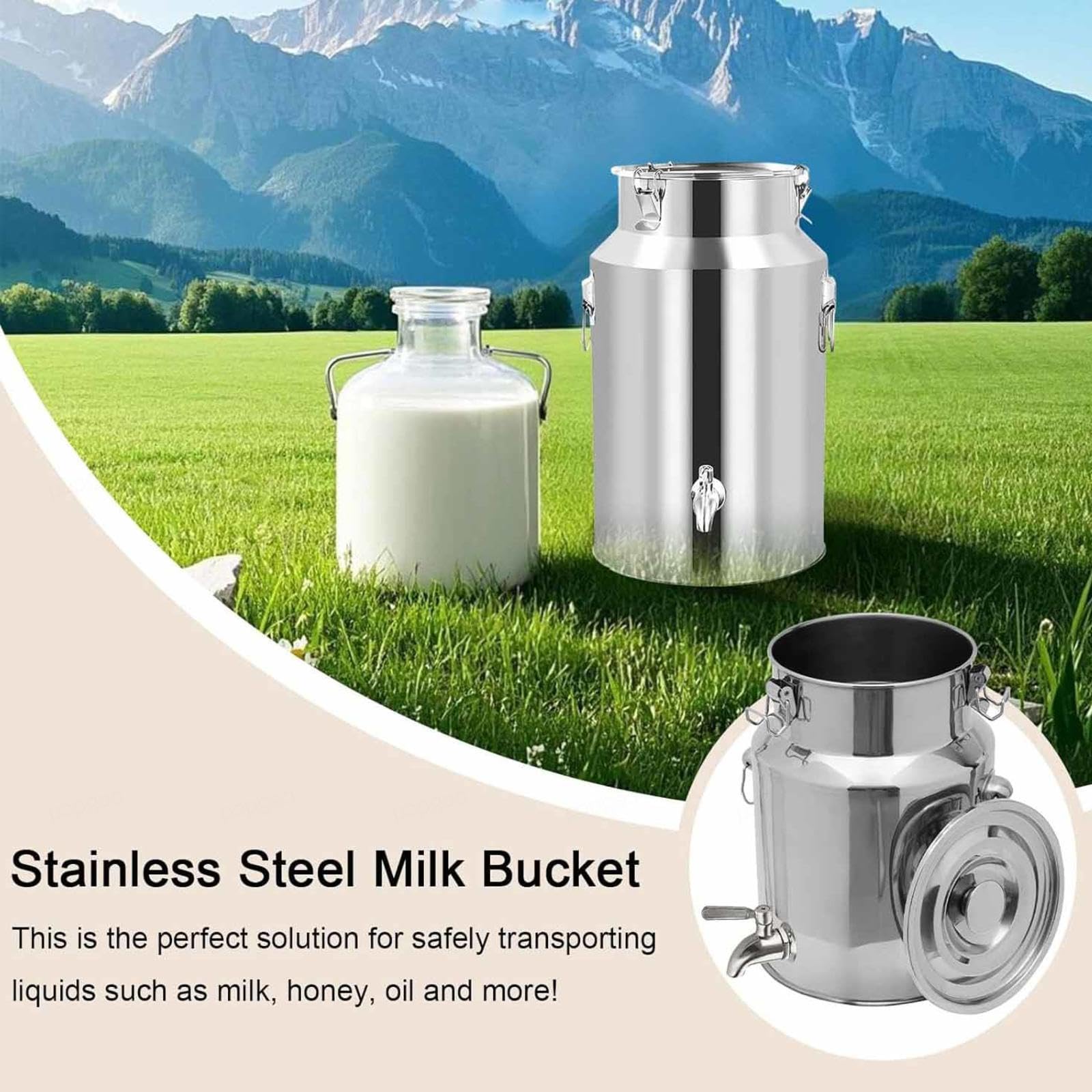 Jarra Con Grifo Lechera De Acero Inoxidable Con Tapa Cubo Para Transportar Leche, Para Almacenar Líquidos y Sólidos,Capacity-9L