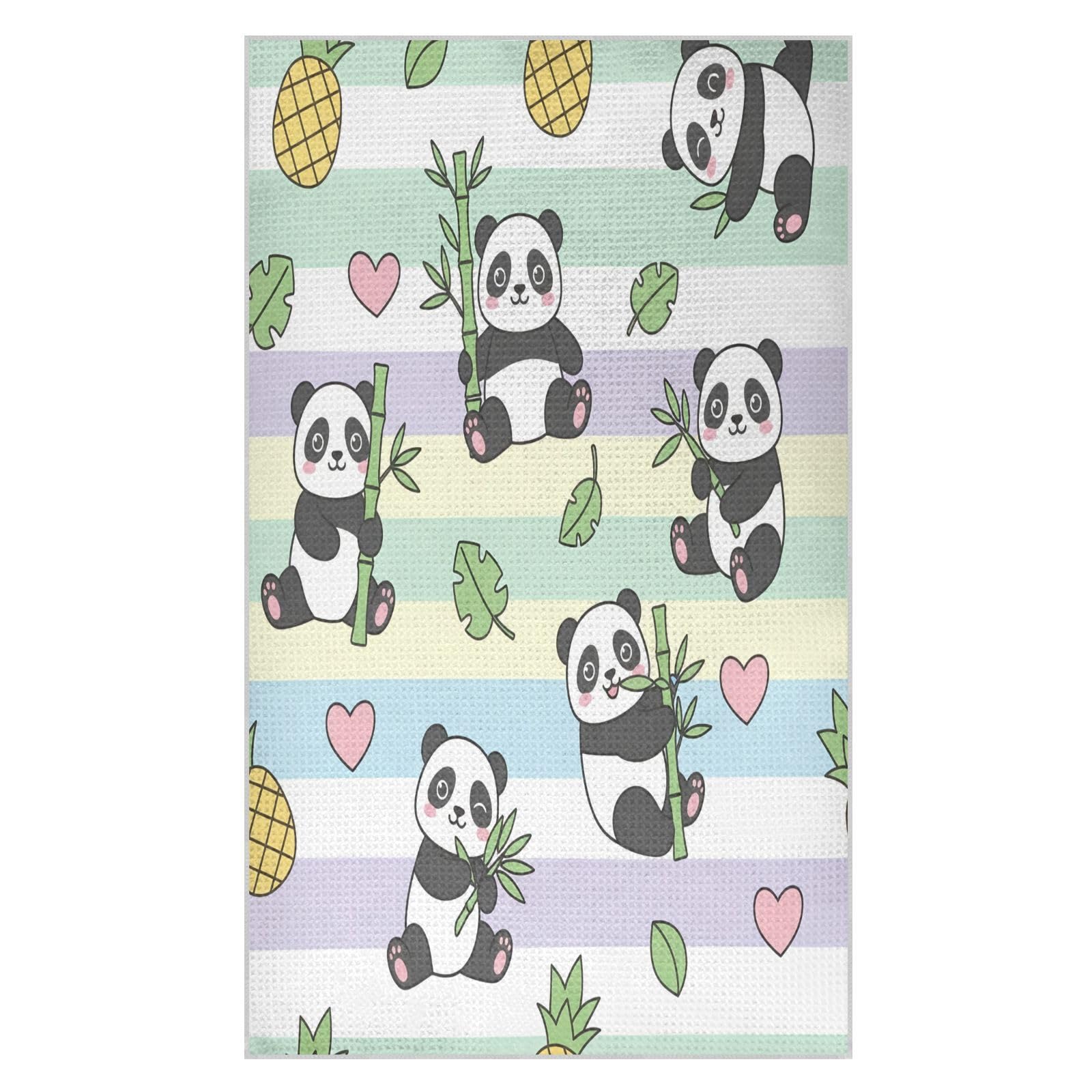 BURSTDDY Cartoon Panda Kitchen Towels,Absorbent Dish Towels 2 Pack