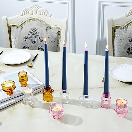 Miniatura 6 de Lysenn Portavelas de vidrio de colores para velas de pilar, velas cónicas, velas de candelita  Portavelas multiusos premium  Se adapta a velas de