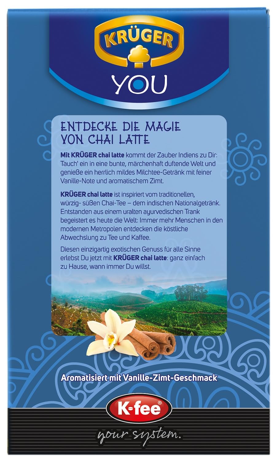 KRÜGER Chai Latte Vanille-Zimt Kapseln, kompatibel mit K-fee und ALDI EXPRESSI* Kapselmaschinen, Instantzubereitung für Milchtee, 96 Kapseln