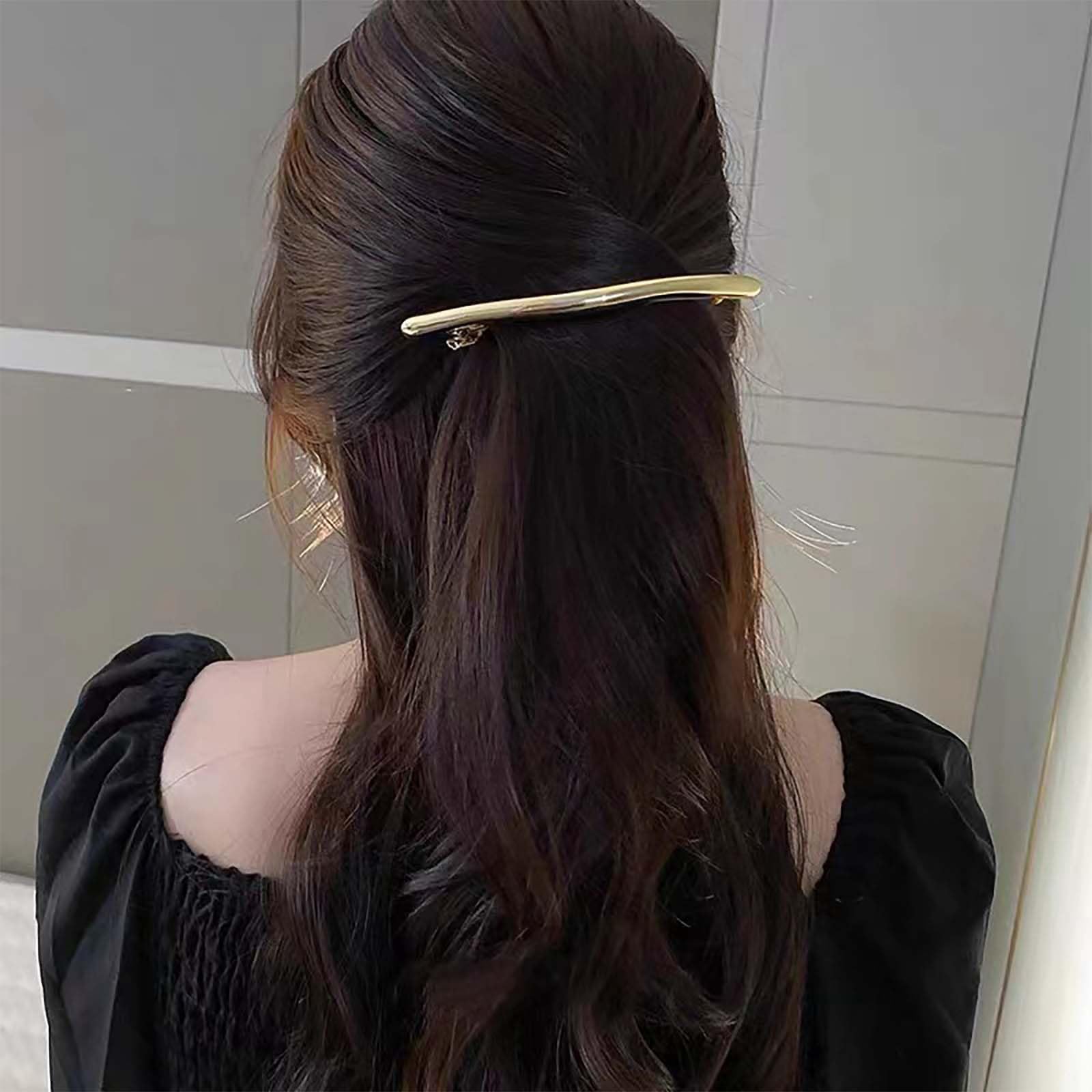 Cybche Simple Hair Clips Gold Metal Hair Barrettes Curved Clip Barrette Long Bar Hairclips Barrette Decorative Metal Hair Accessories Jewelry for Women Headdress(Gold1) - Image 2