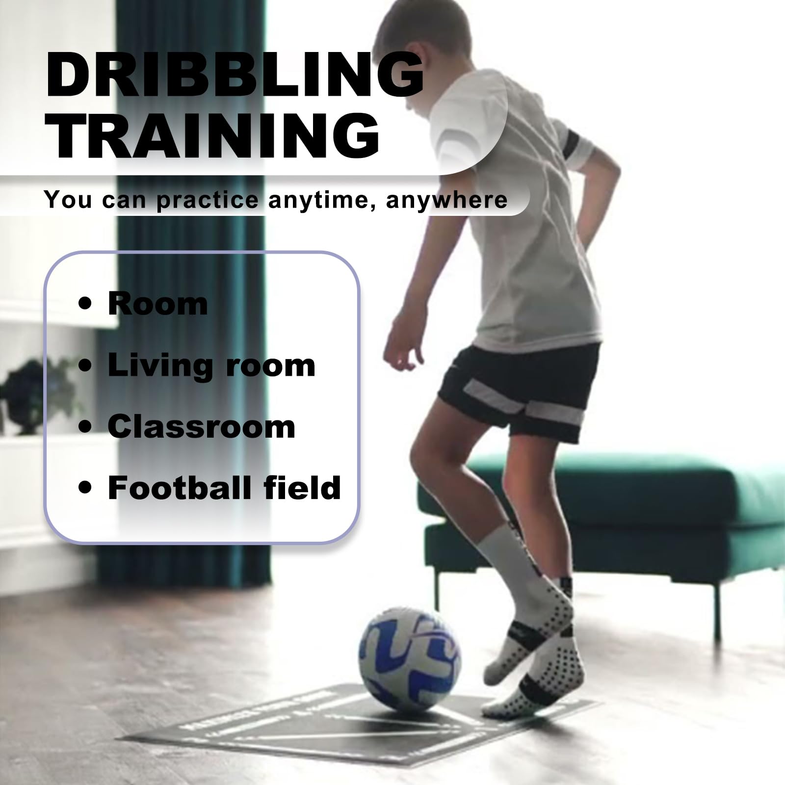 Soccer Training Mat XL 90x60cm for Dribble Ball Control Footwork