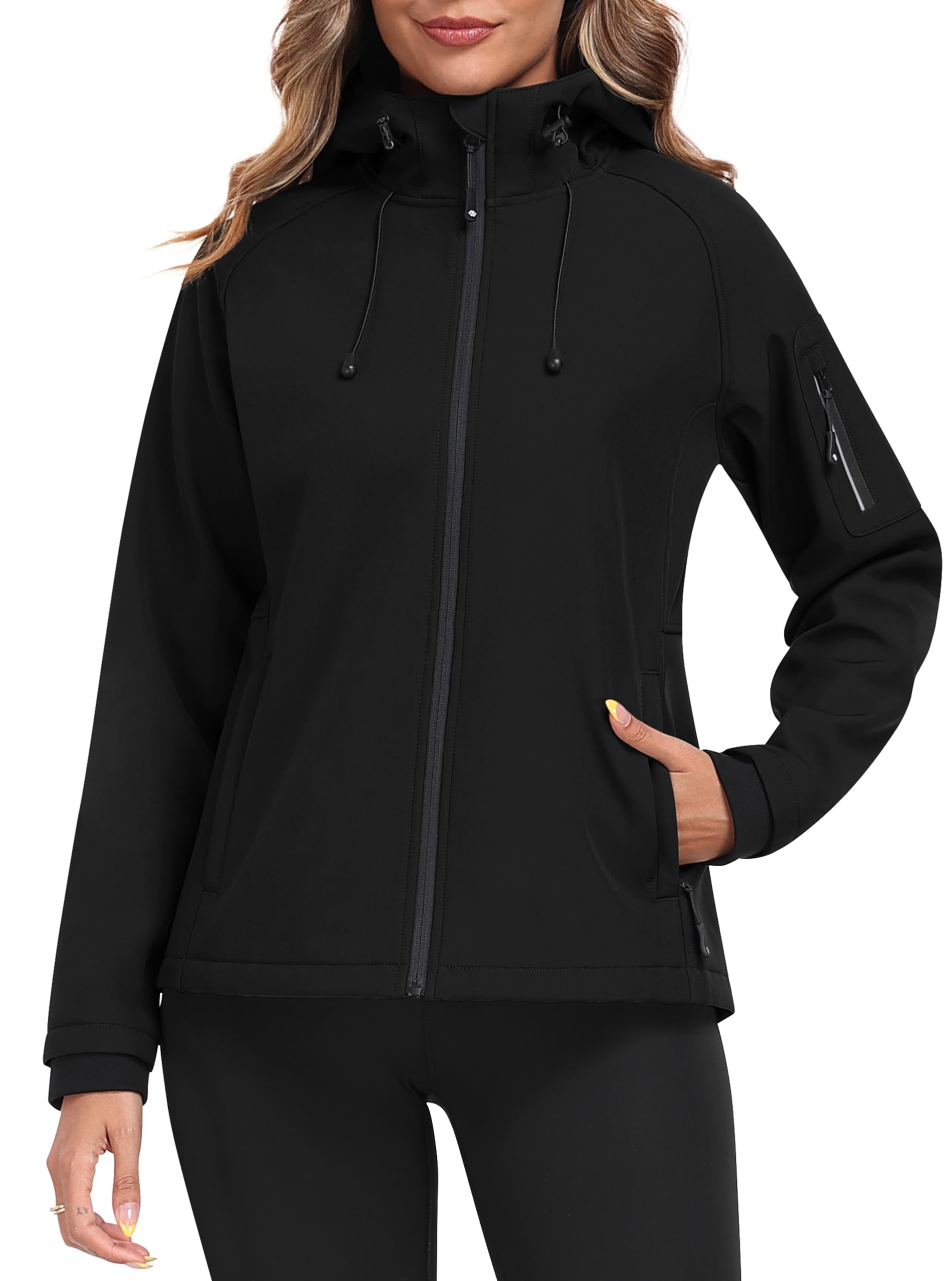 MoFiz Softshelljacke Damen Outdoor Wanderjacke Wasserdichte Winddichte Funktionsjacke Leichte Fahhradjacke Regenjacke mit Kapuze