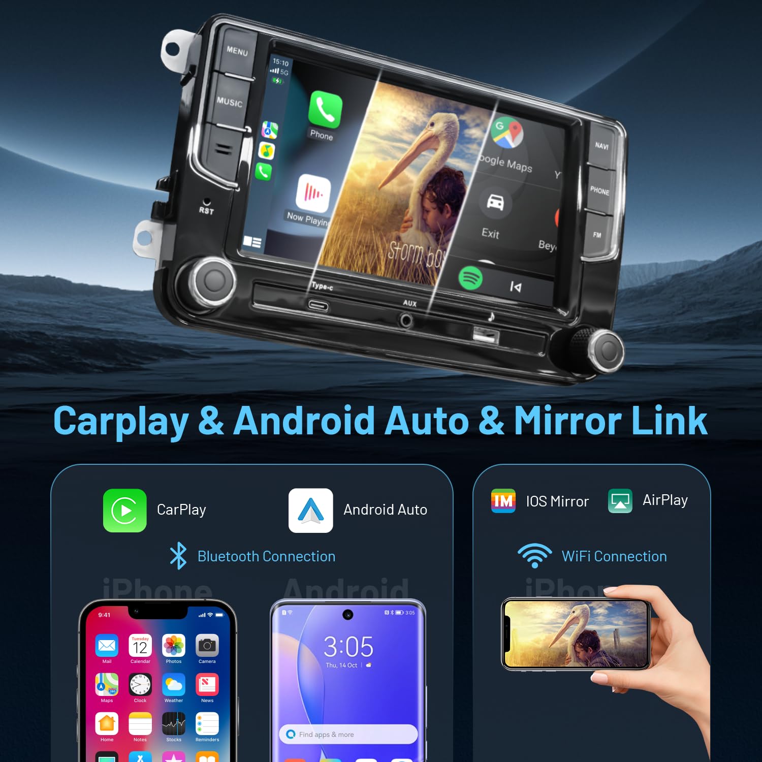 Linux 7-calowe radio samochodowe Bluetooth z ekranem do VW Golf Passat Tiguan Jetta, Wireless CarPlay i Android Auto, Mirror Link, posiada oryginalne przyciski, USB, obsługa oryginalnej