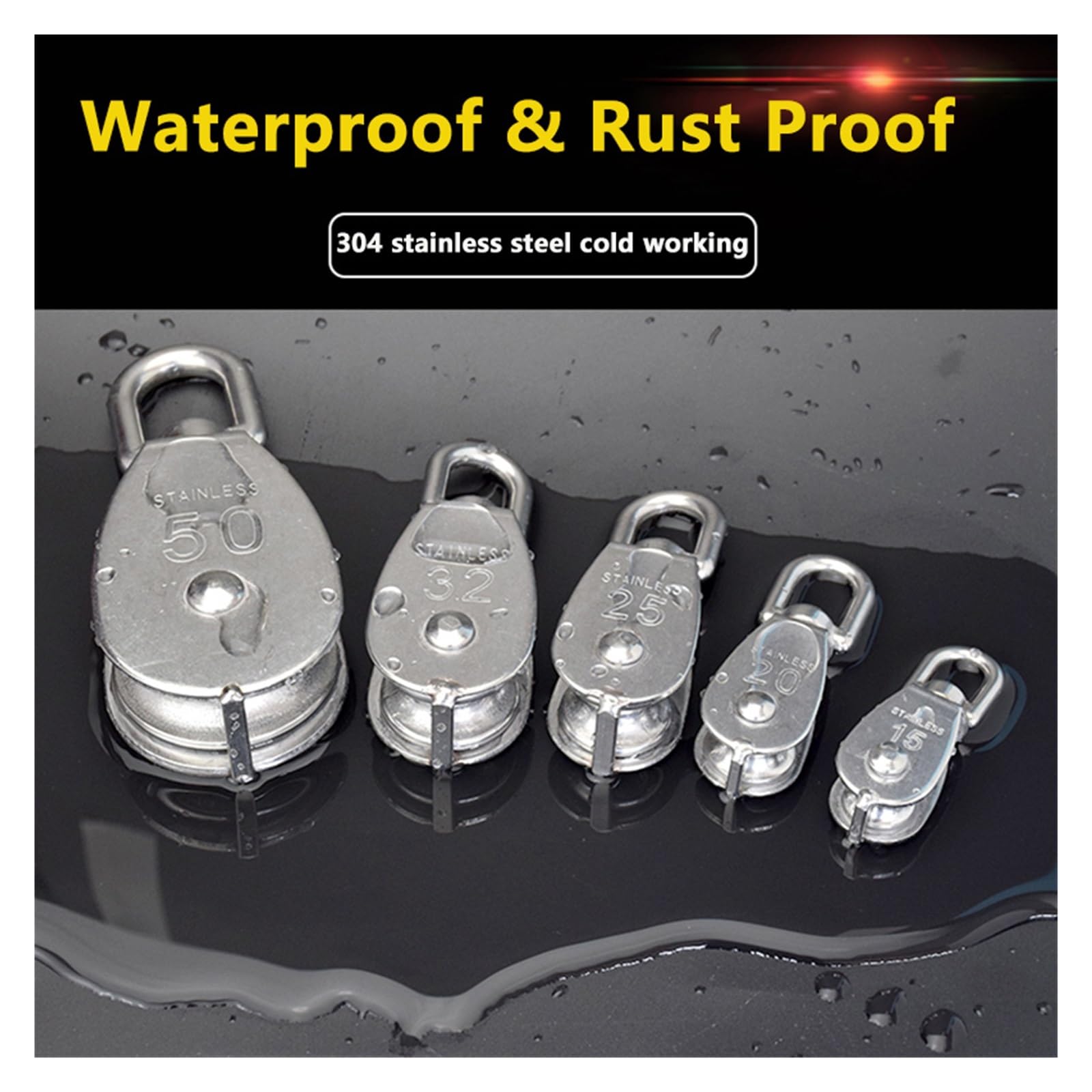 Repuhand 1Pcs Single Pulley Block 304 Stainless Steel Pulley Can
