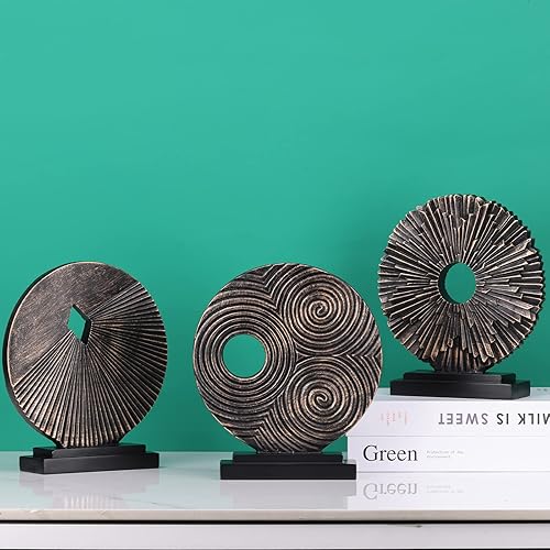 Miniatura 5 de Estatua de decoración del hogar negra y dorada, decoración única de oficina, estatua de medallón de línea redonda para decoración de habitación,