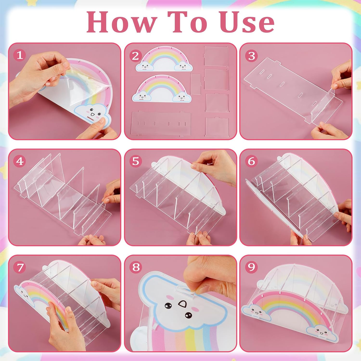 Acrylic Pen Pencil Holder Rainbow Desk Organizer Desktop Stationery Organizer Rainbow Supply Caddy for Home Classroom Office Supplies Birthday Gifts