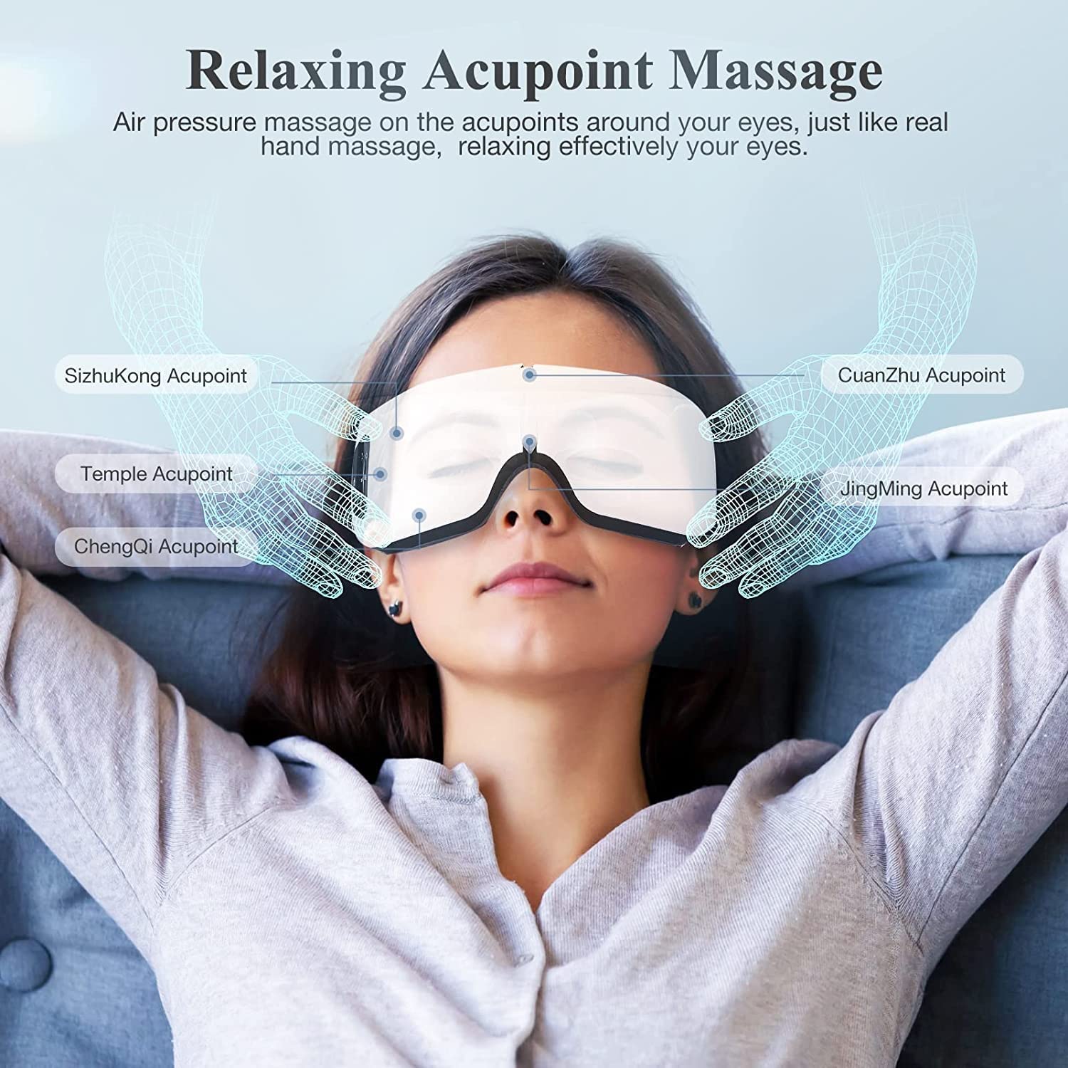 Masajeador de ojos con calor, masajeador de ojos inteligente for migrañas 6 modos con Bluetooth Música Compresión de calor Masaje de ojos Masajeador de ojos con calefacción Plegable for migraña