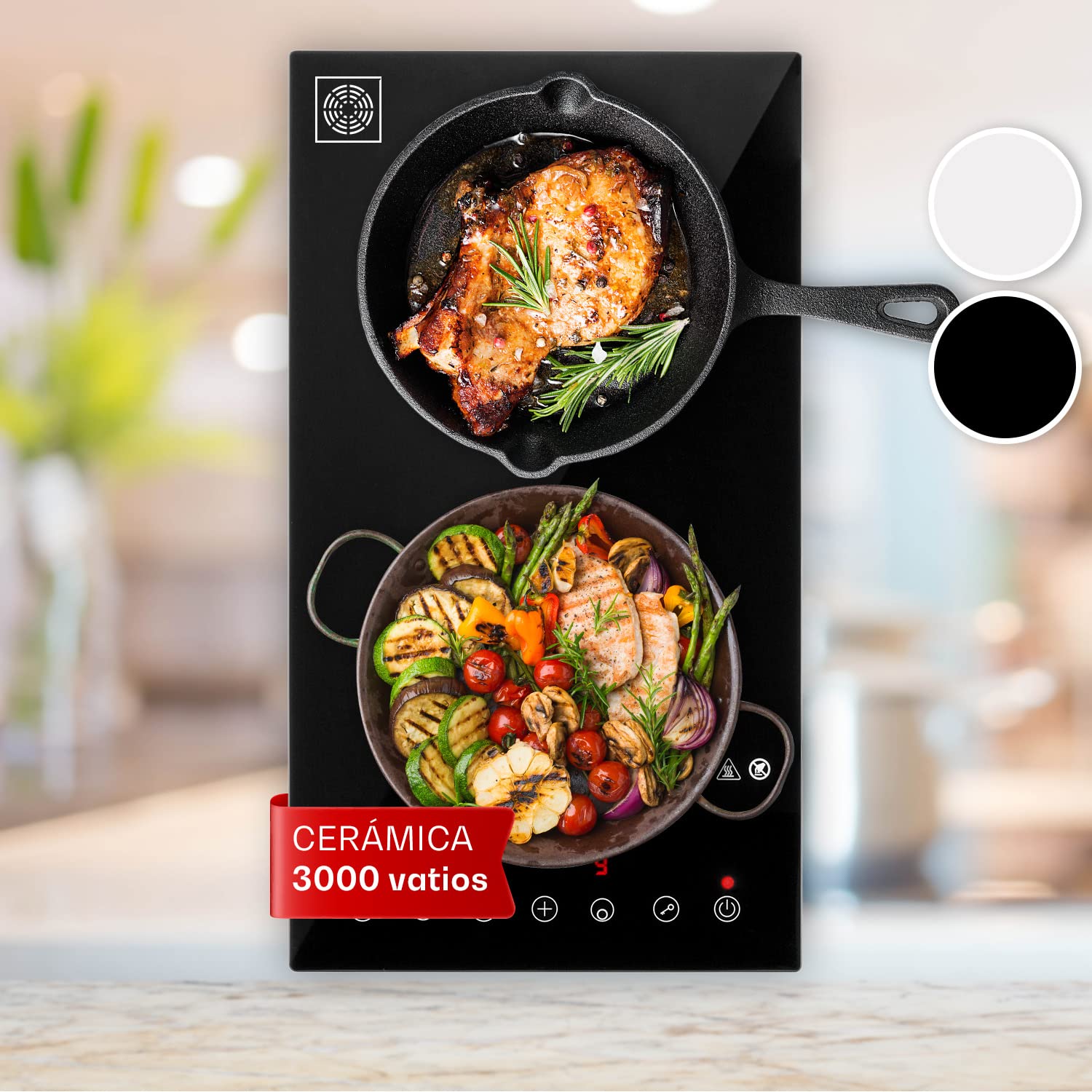 Klarstein Placa Vitroceramica Portatil Electrica 3000W, Vitroceramica Portatil 2 Fuegos, Cocina Electrica Portatil Cocina, Vitro Control Táctil, Placas VTC, Placa Vitroceramica Cocina Camping