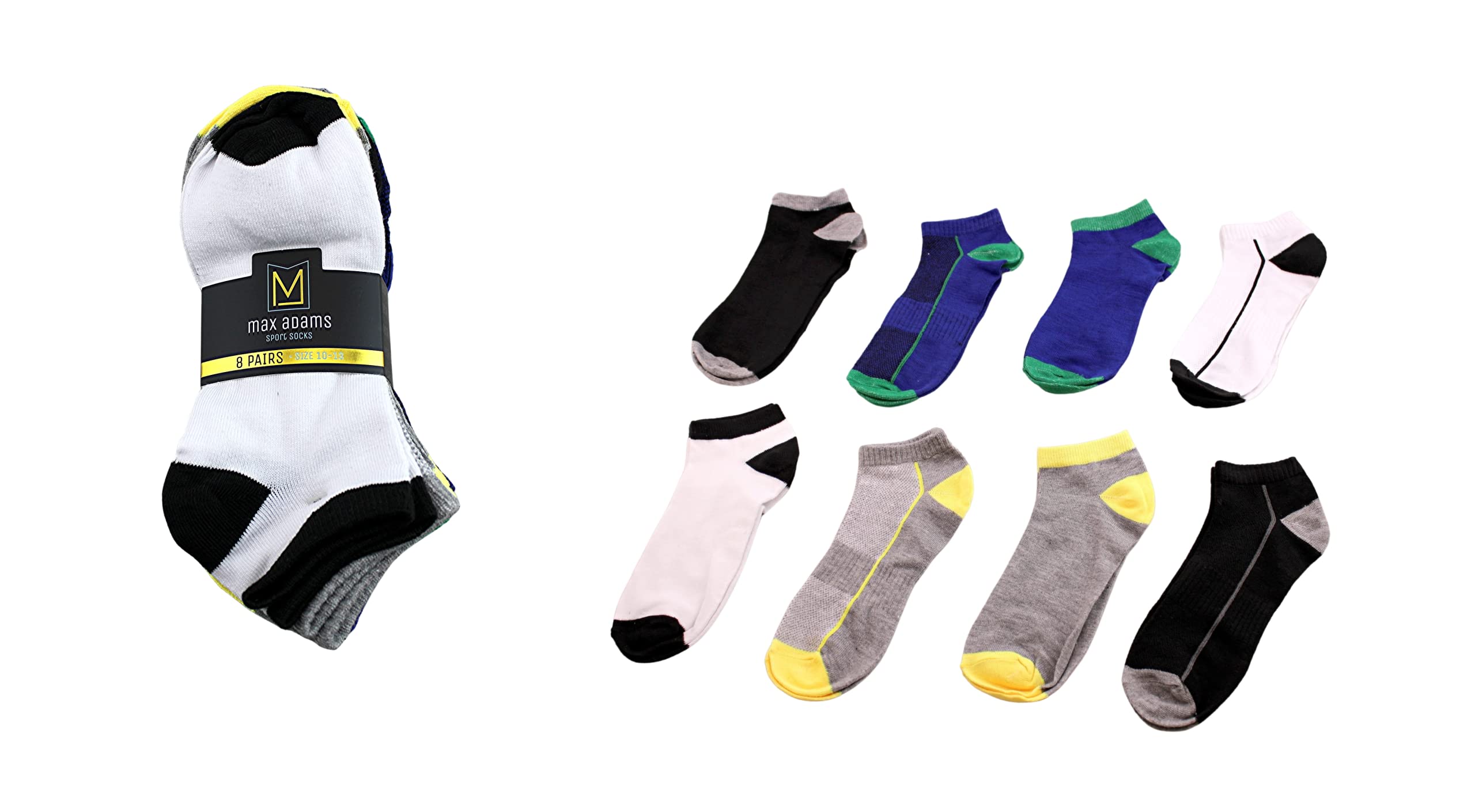 Dependable Industries inc. Essentials 8 pair Men's Low Cut Sport Socks Assorted Solid Colors Cotton Blend USA Size 10-13