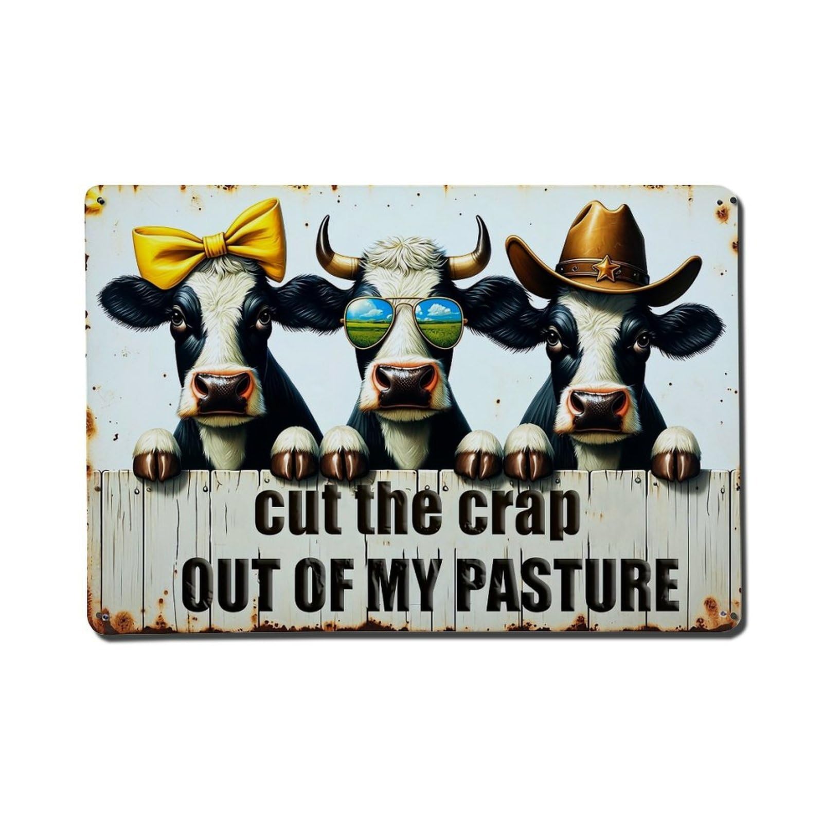 Jdfenggu Vintage Three Cows Wearing Funny Accessories Retro Metal Tin Sign, Metal Poster For Bar, Home, Man Cave, Kitchen, Laundry Room Art Decor 8X12 Inch