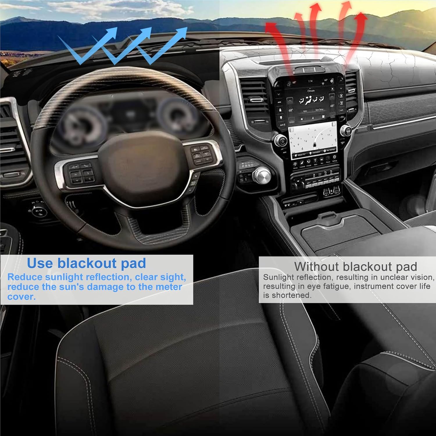 Dash Cover for RAM 1500 2500 3500 2019-2026, Non-Slip Car Dashboard Cover Carpet Blocks UV Rays Protector Internal Accessories（Quad Cab, Crew cab）