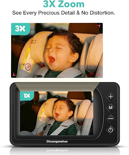 Miniatura 4 de Cámara de coche de bebé de 5 pulgadas con visión nocturna NO.1, alimentada por USB, modo espejonormal, monitor de bebé de coche transparente IPS de