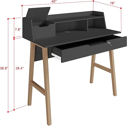 Miniatura 25 de Crafts and Comfort - Escritorio pequeño Roma de diseño moderno para dormitorio, escritorio rosa de 40 pulgadas con gabinete y cajón de bloqueo