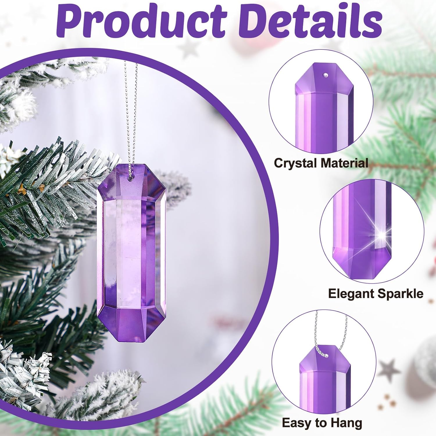 8 Pack Jewel Ornaments 1.2" - 3.5" Crystal Jewel Hanging Decorations for Christmas Tree Glitter Gemstone Ornaments Rectangle Square Oval Rhombus for Home Wedding & Holiday Party Decor(Purple) - Image 4
