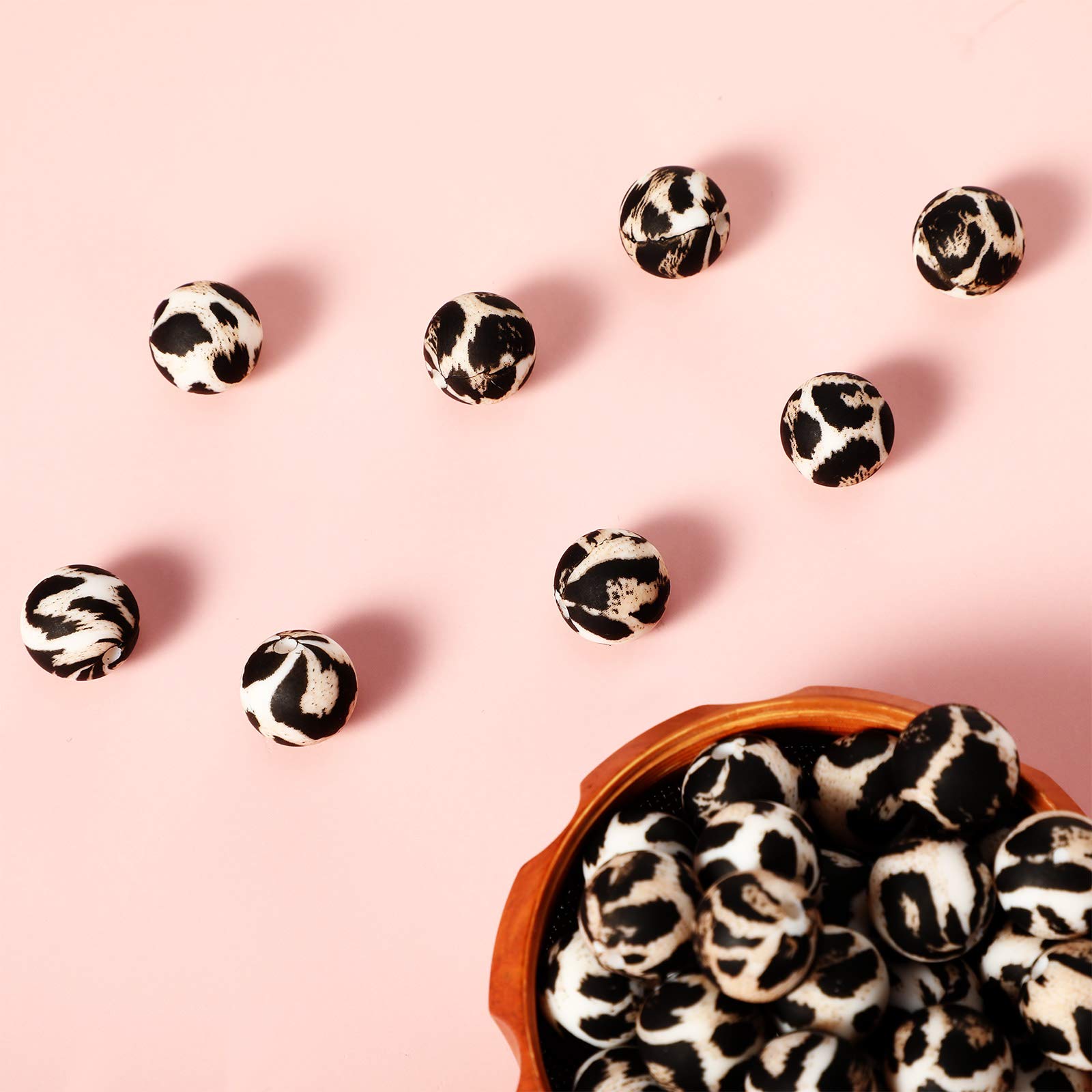 36 Pieces Silicone Beads Loose Beads Personalized Loosing Teething Beads for DIY Jewelry Care Necklace Bracelet Jewelry Baby Toys (Leopard Print,12 mm)