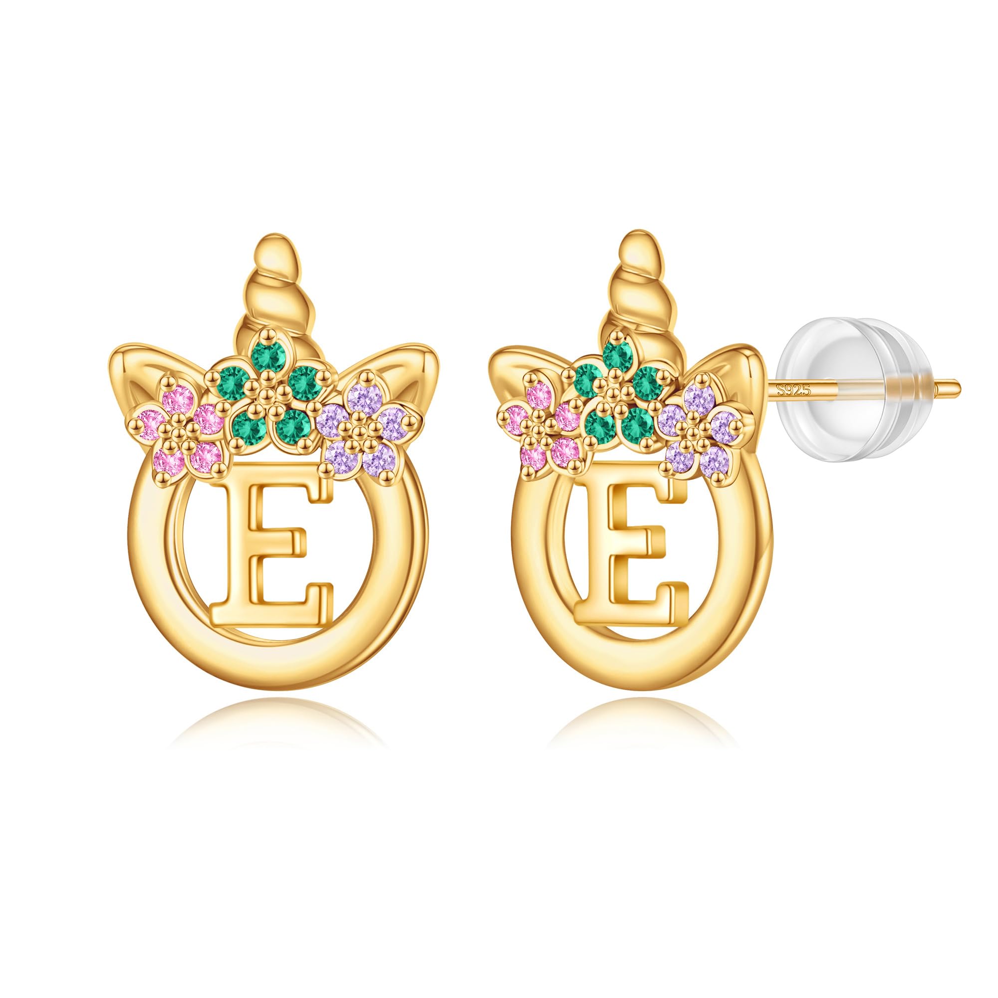 Unicorn Earrings Gifts for Girls - 925 Sterling Silver Stud Earrings Hypoallergenic Initial Unicorn Earring for Girls Kids Jewelry CZ Birthday Gifts