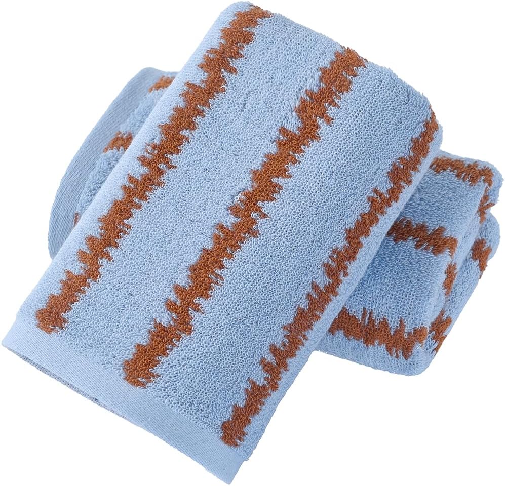 YiLUOMO Pale Blue Modern Wave Pattern Design Hand Towel Set of 2 Ultra Soft 100% Cotton Quick Dry Highly Absorbent Bathroom Hand Towels 13x 29 Inch