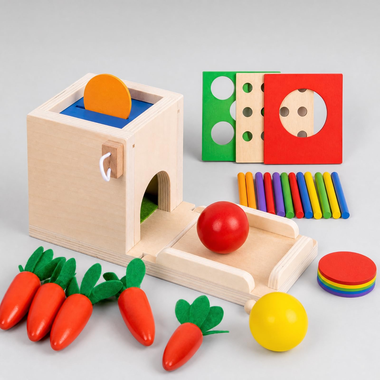 Scatola Educativo con Accessori Interattivo Scatola Educativo in Legno Atossico Gioco di Incastro in Legno per Neonati, Asilo