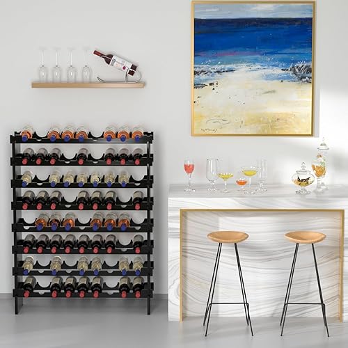 Miniatura 6 de Domax Estante de vino independiente para piso, 8 niveles, soporte para botellas de vino, 72 botellas, estantes apilables de madera de bambú para
