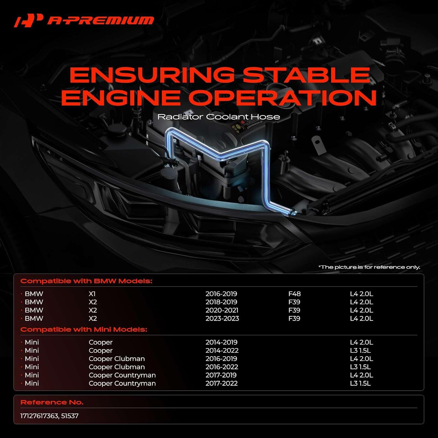 A-Premium Upper Radiator Coolant Hose Compatible with Mini Cooper 2014-2022, Cooper Clubman 2016-2022, Cooper Countryman 2017-2022 & BMW F48 Series X1 2016-2019, F39 Series X2 2018-2021/2023