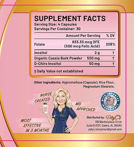 Miniatura 2 de PolyC's Myo-inositol & D-Chiro Inositol PCOS Suplemento para mujeres 120 cápsulas  Desequilibrio hormonal, fertilidad y bienestar reproductivo