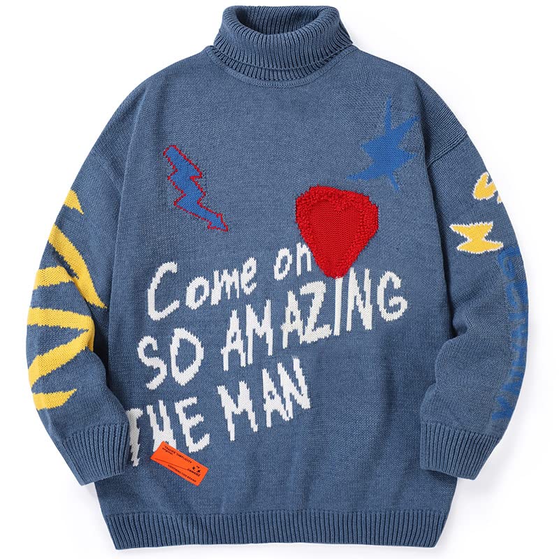 Fashion Casual Winter Fall Solid Graffiti Heart Layered Turtleneck High Neck Sweater