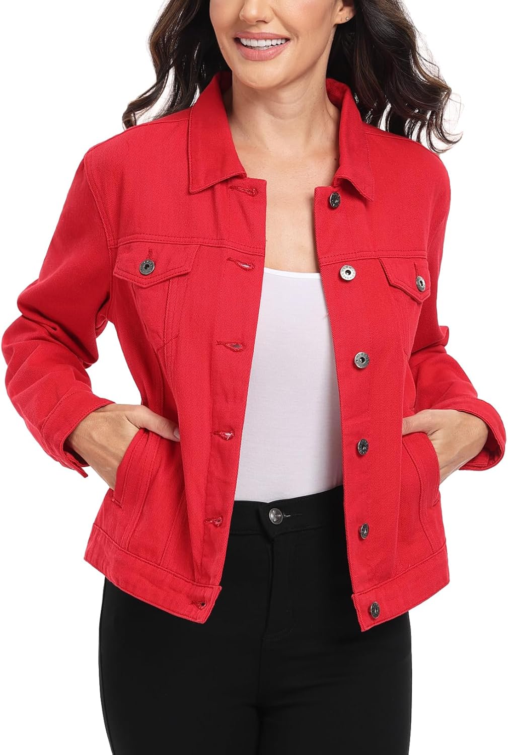 MISS MOLY Women's Denim Jacket Button Up Long Sleeve Basic Trendy Jean Jacket Coat with Pockets - Image 3