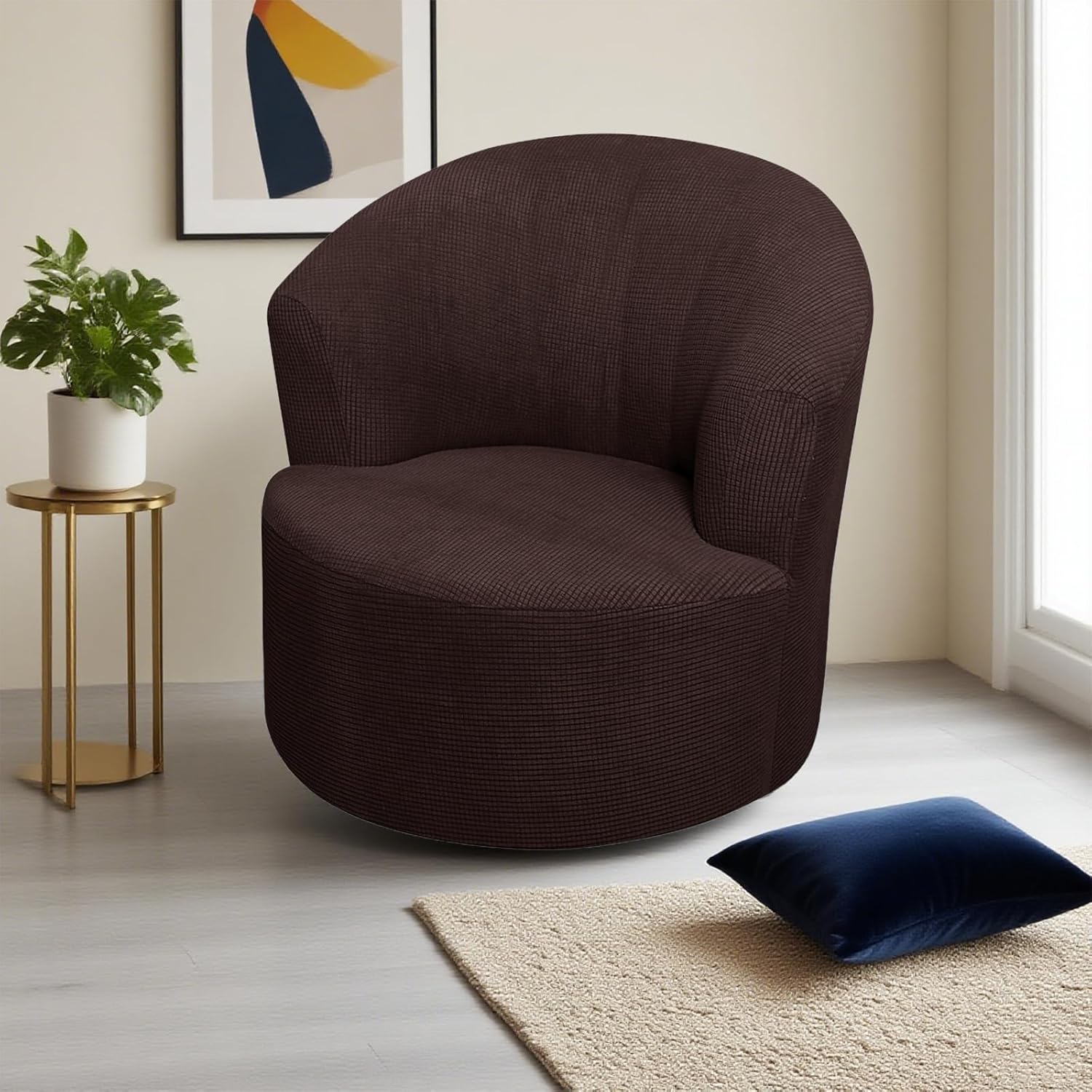 Round Club Swivel Chair Slipcover, Barrel Chair Cover, Stretch Round Club Armchair Slipcover, Soft Club Swivel Single Sofa Cover for Living Room Furniture Protector (Dark Brown)