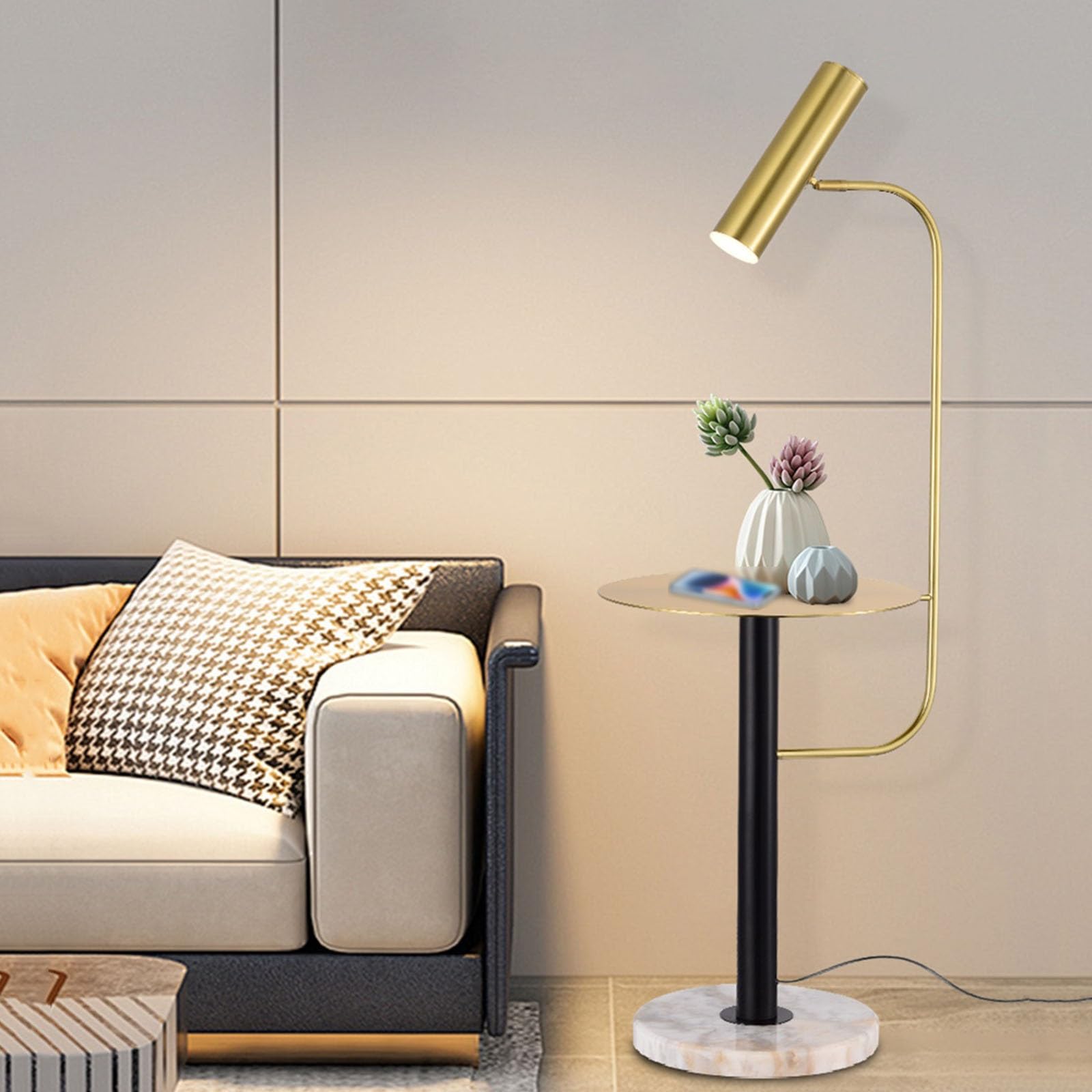 Oświetlenie Lampa podłogowa z metalową tacą, rustykalna lampa