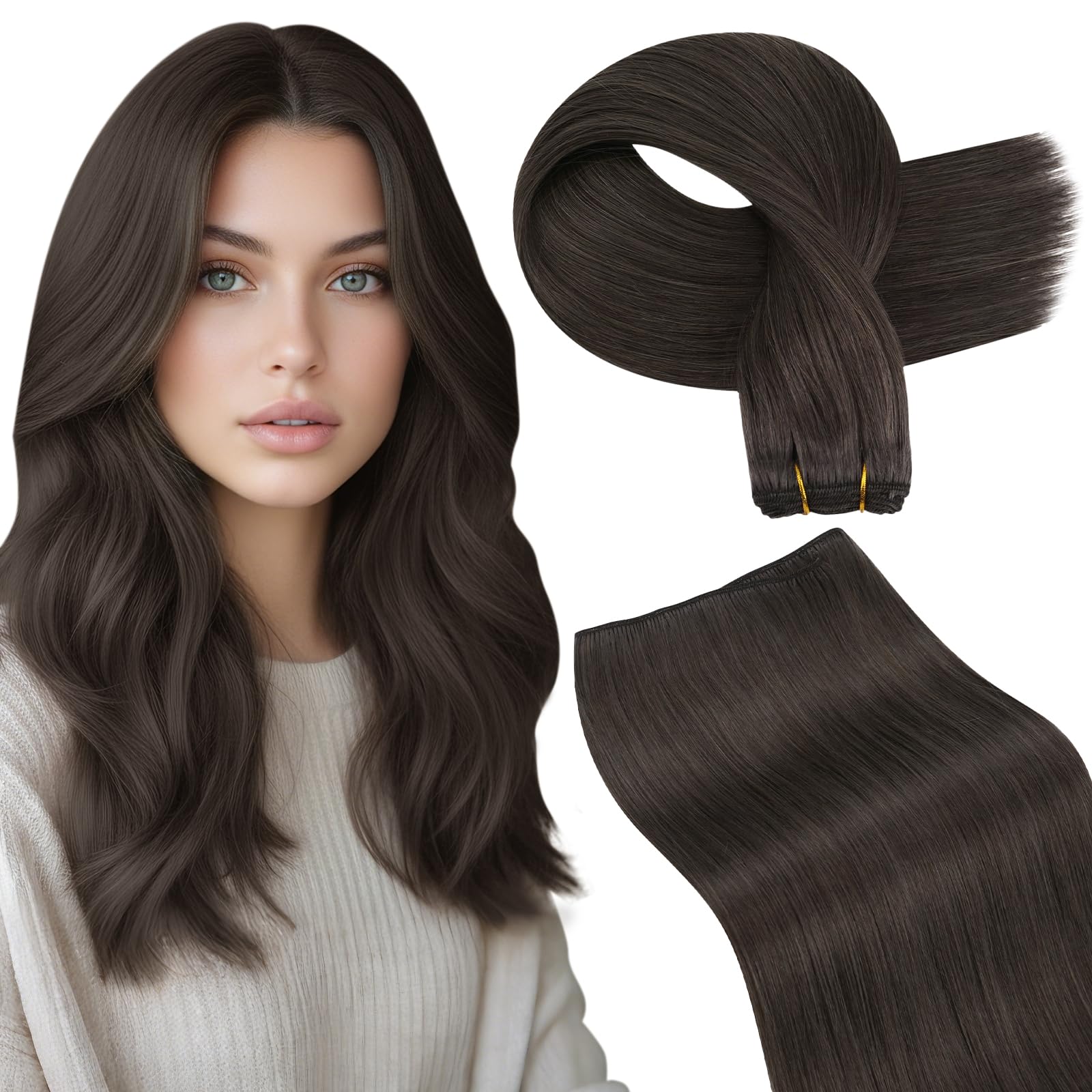LaaVoo Tressen Echthaar Weft Extensions Echthaar