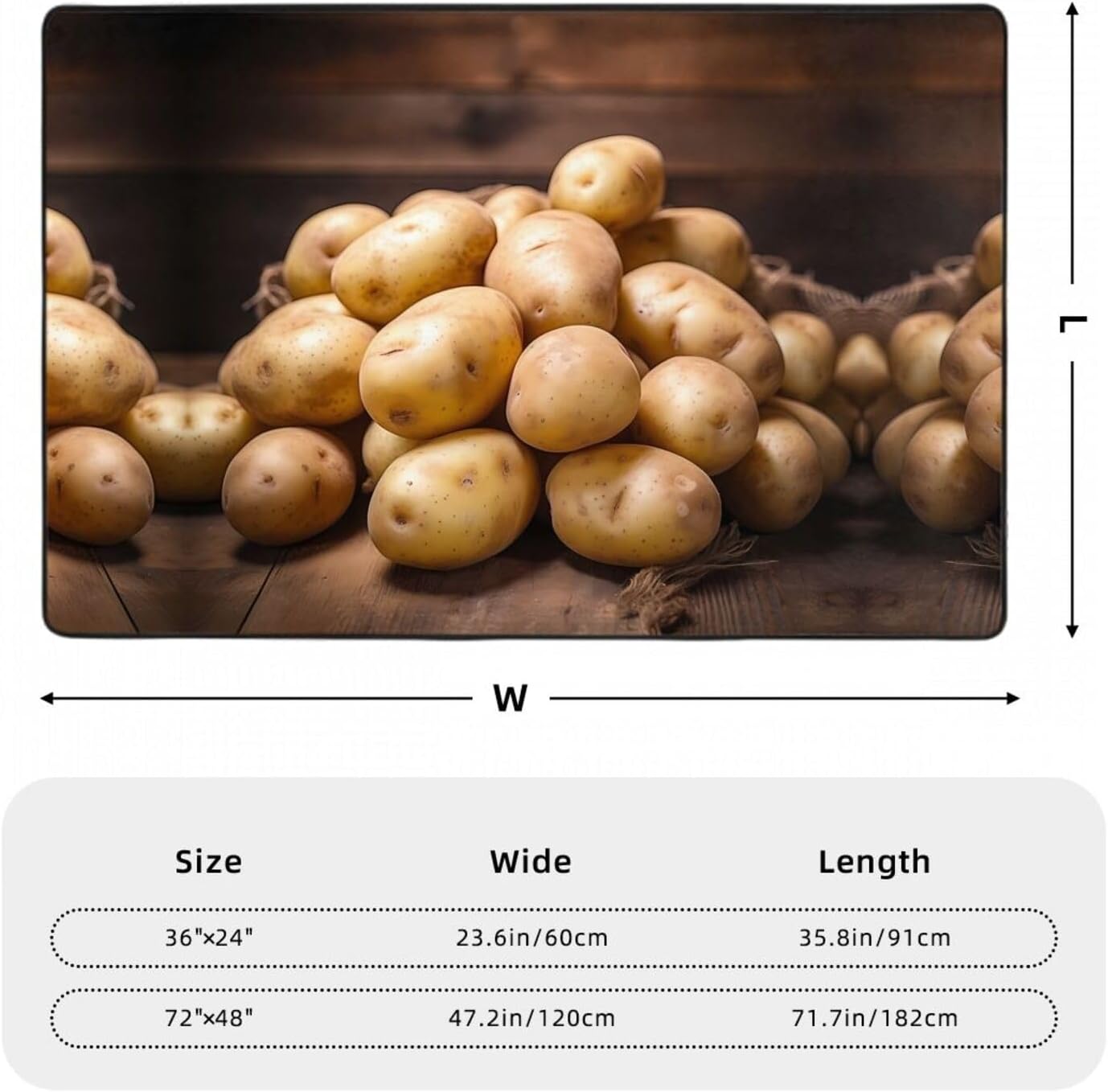 Potatoes Printed Anti-Slip Floor mat Carpet Rug 36"x24" for Living Room Office Coffee Table Bed Balcony