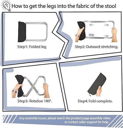 Miniatura 6 de Taburete portátil de 13 pulgadas, taburete plegable ligero y compacto de 1.0 libras, soporta 300 libras, estilo bolso de transporte, ideal para