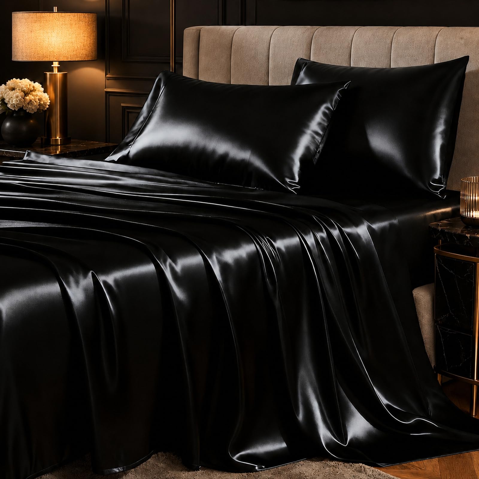 CozyLux Satin Sheets Twin, 3-Piece 14-Inch Deep Pocket Sheet Set