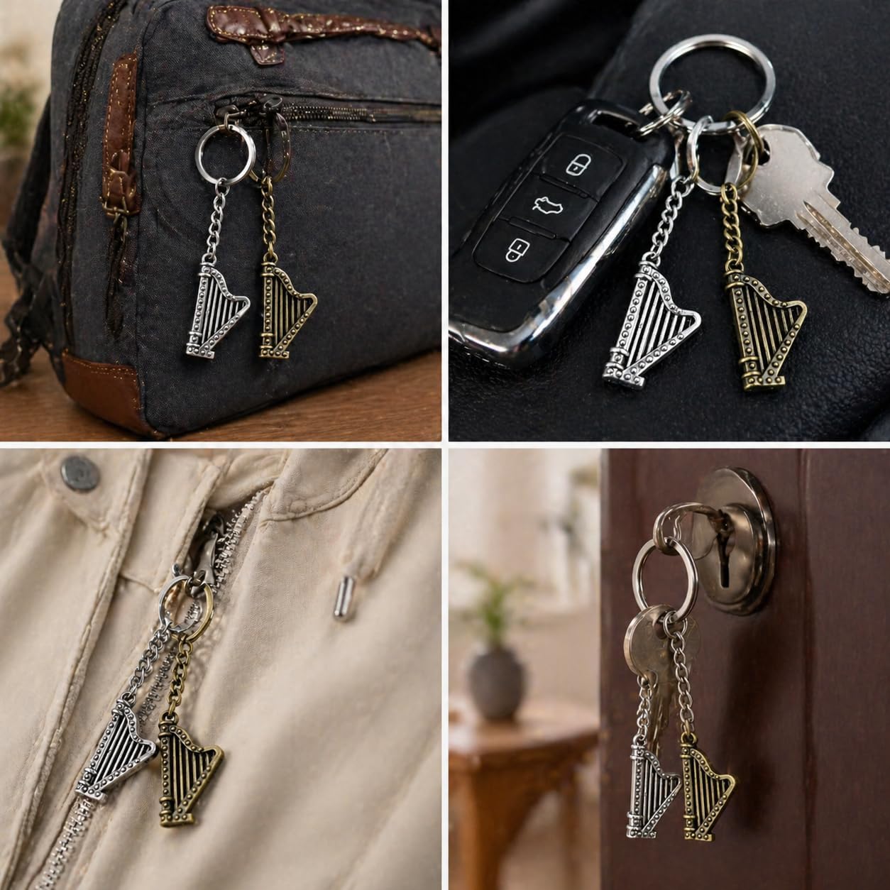 Harp Keychains Set of 2 - Zinc Alloy Music Instrument Keychains for Musicians & Music Lovers, Gift for Harp Enthusiasts image 4