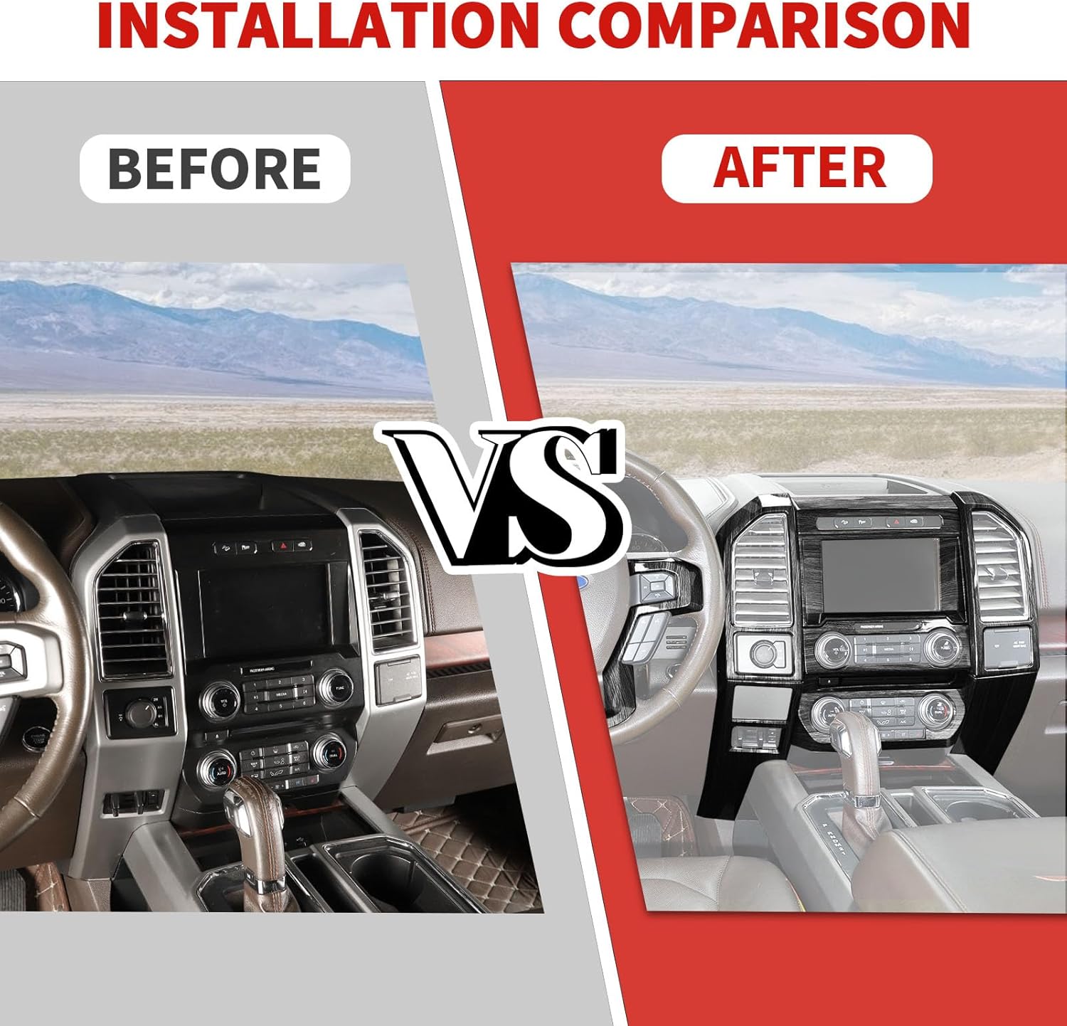 Jimen Fit for Ford F150 2015-2020, 16PCS Interior Trim Kits - Center Console Dashboard Cover, AC Control Panel, Volume Adjust Panel, Dash Side Air Vent Cover Trim (Black Wood Grain)