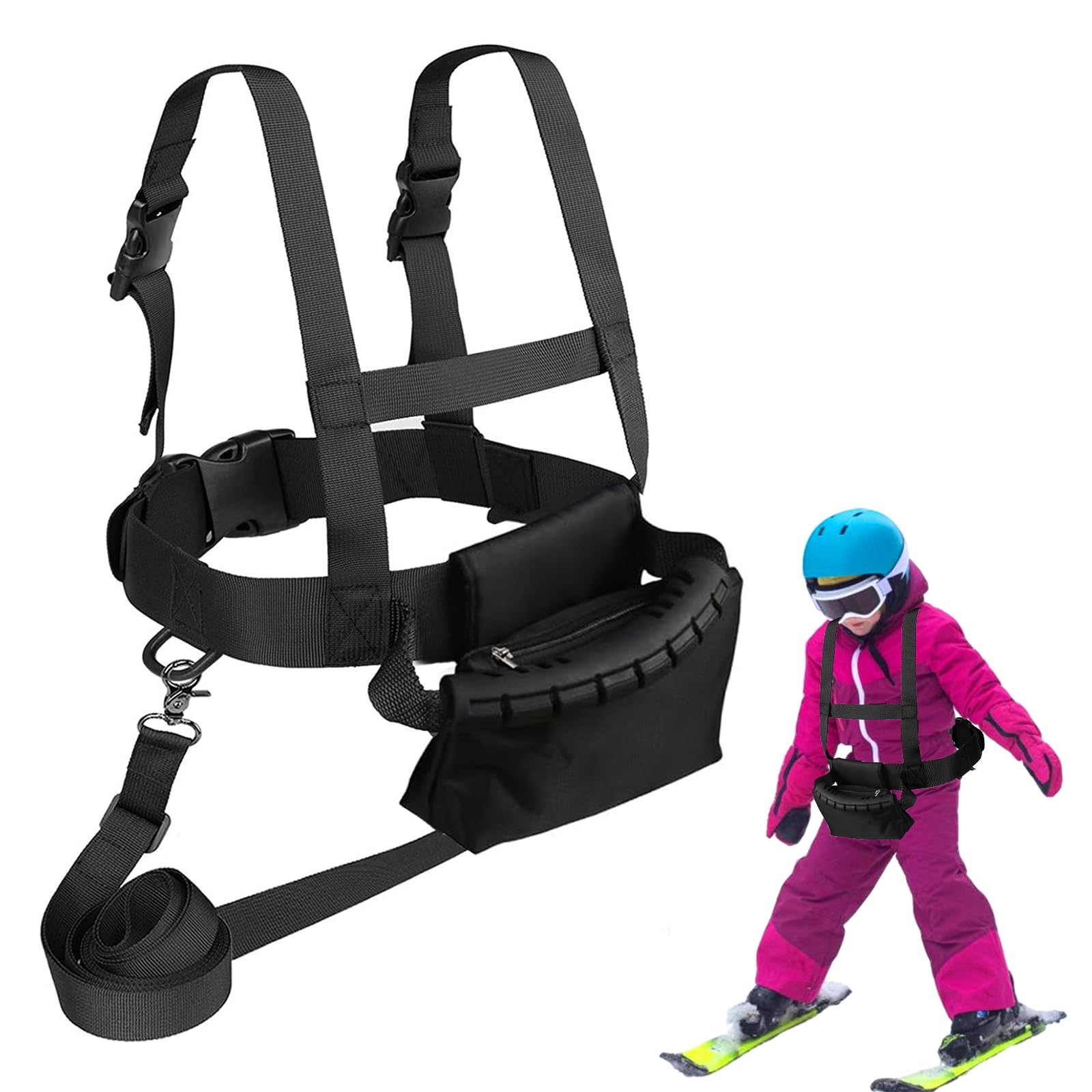 Pasek narciarski i snowboardowy dla dzieci, pasek narciarski ze zdejmowanym paskiem i torbą, dziecięcy pasek na ramię do jazdy na nartach, pas treningowy do jazdy na łyżwach, kontrola